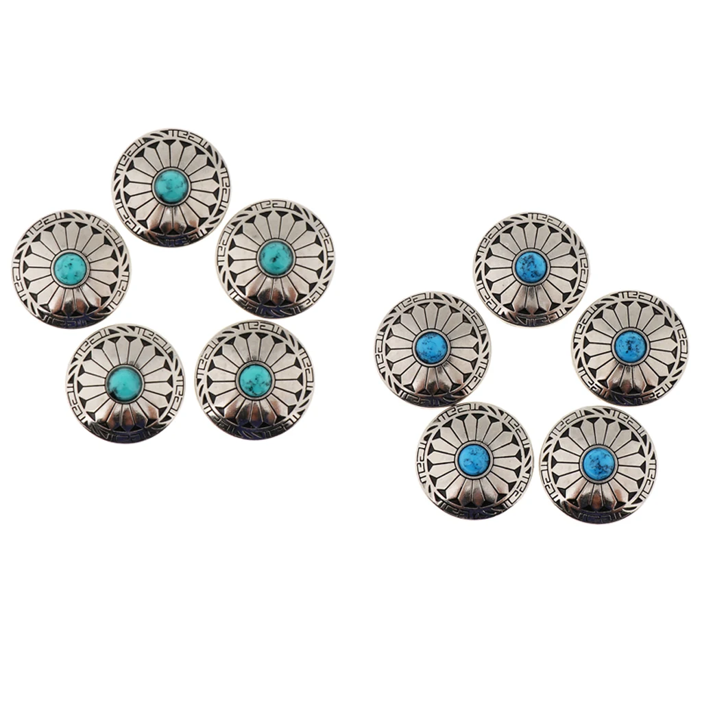 Упаковка из 10 бирюзовых заклепок с античными цветами и кожаными кнопками для