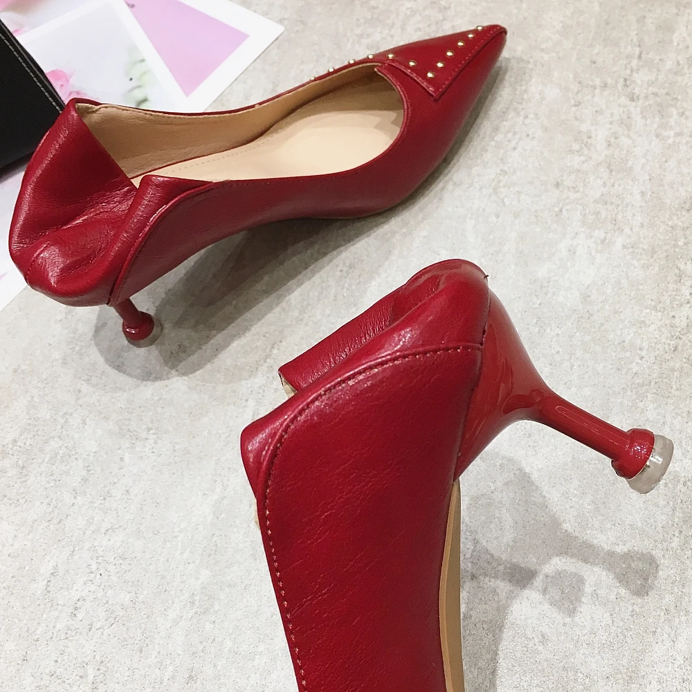 Women Pumps 2020 Brand Spring High Heels Shoes Fashion Pointed Toe Rivet Female 6cm Heel Office Ladies Party Single | Обувь