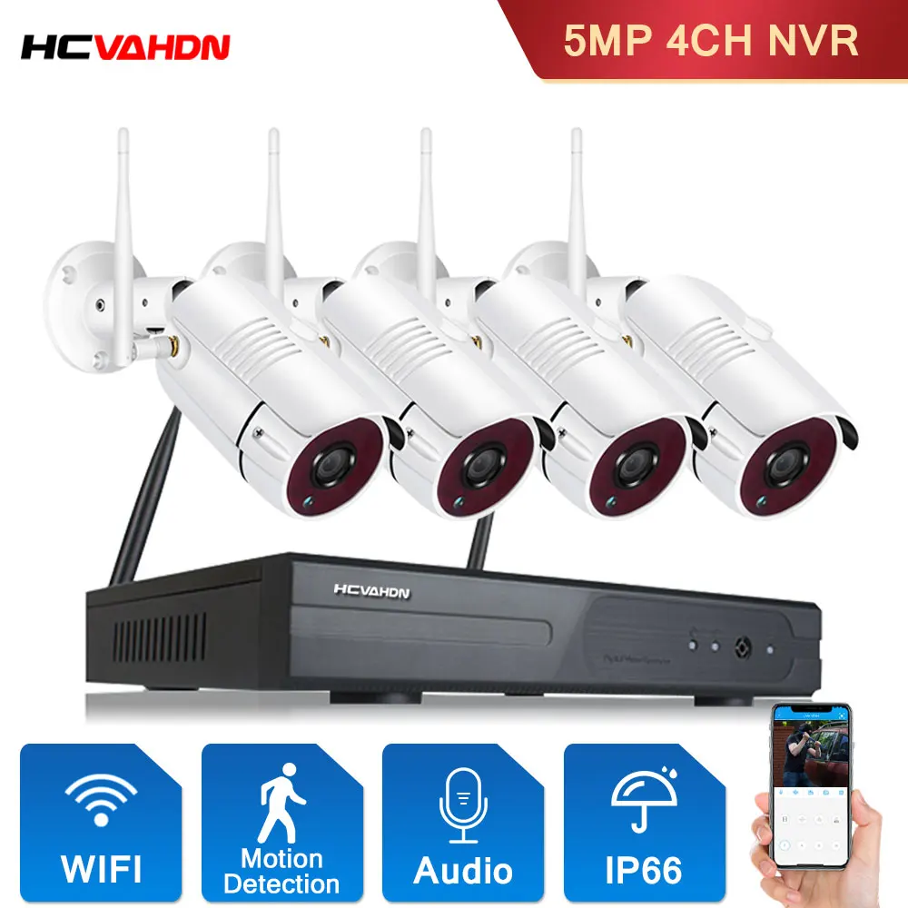 

WIFI CCTV Security Camera System H.265 5MP 4CH NVR Outdoor Waterproof Wifi Camera Video Surveillance System Kit Email Alert
