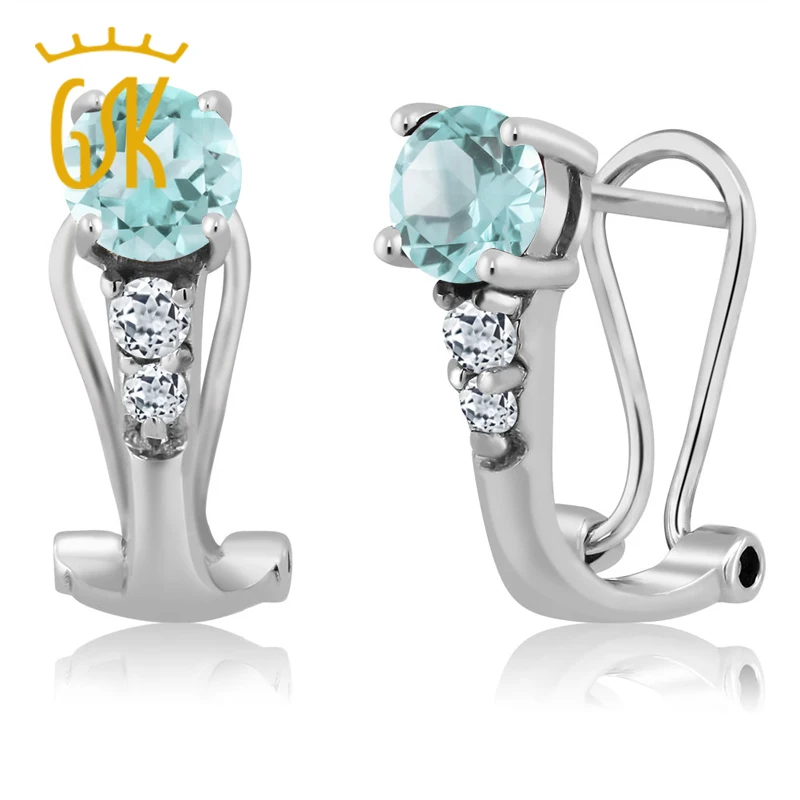 GemStoneKing 1 24 карат круглый натуральный голубой топаз белый 925 пробы серебряные