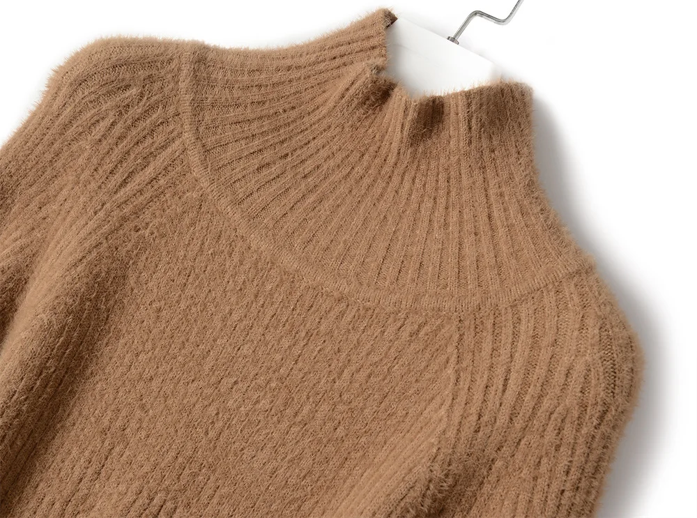 

HLBCBG Autumn winter Half Turtleneck short lantern sleeve thick sweater dress women loose mini dress Female chic straight dress