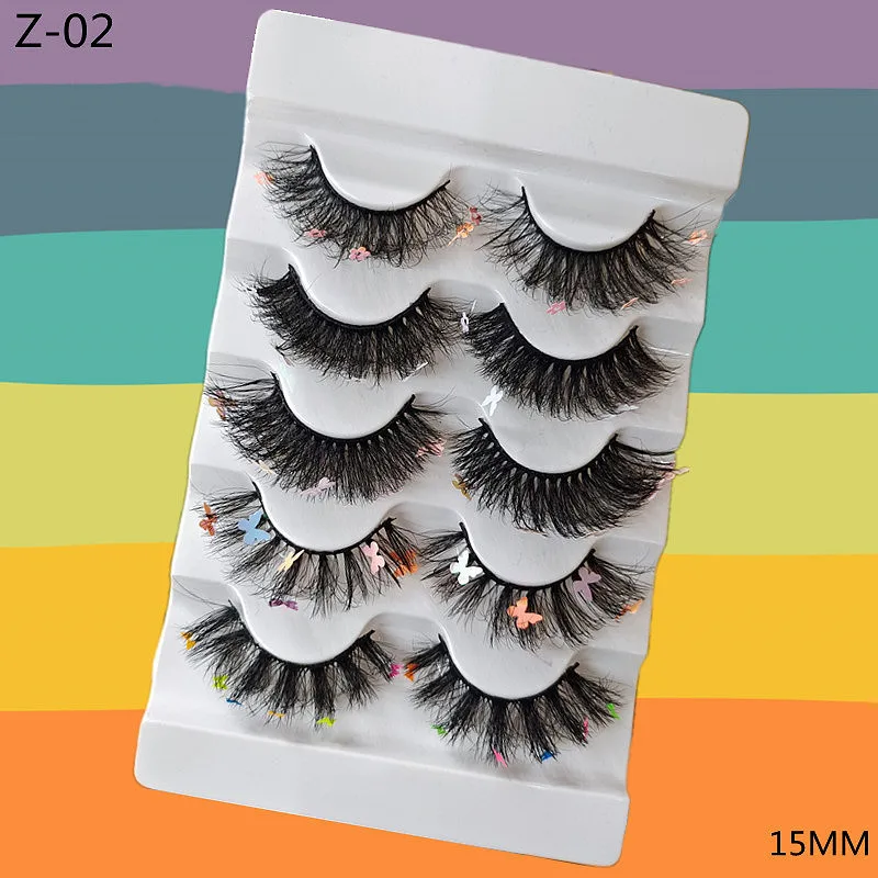 5 Pairs Red, Green, Yellow, Pink Colored Eyelashes for Wholesale Colorful Faux Lashes in Bulk with butterfly and flowers ombre images - 6