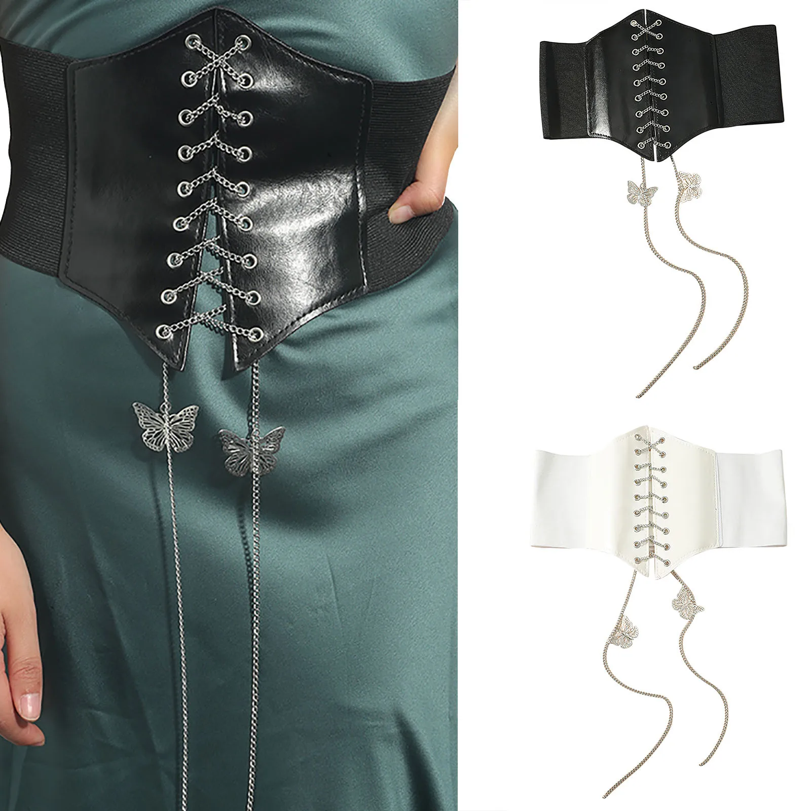 

Butterfly Tassel Corset Punk Wide Waistband Slimming Body Belts For Women Chian Lace Up Elastic High Waist Belt Feminin Ceinture