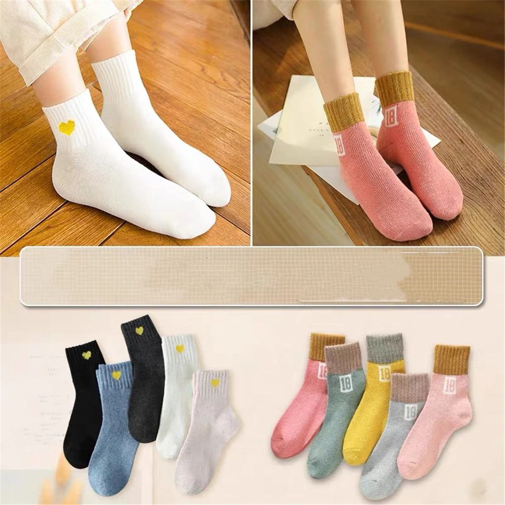 Women winter cartoon plus velvet thick warm socks Harajuku Japanese cute ins style fashion simple trend solid color cotton socks