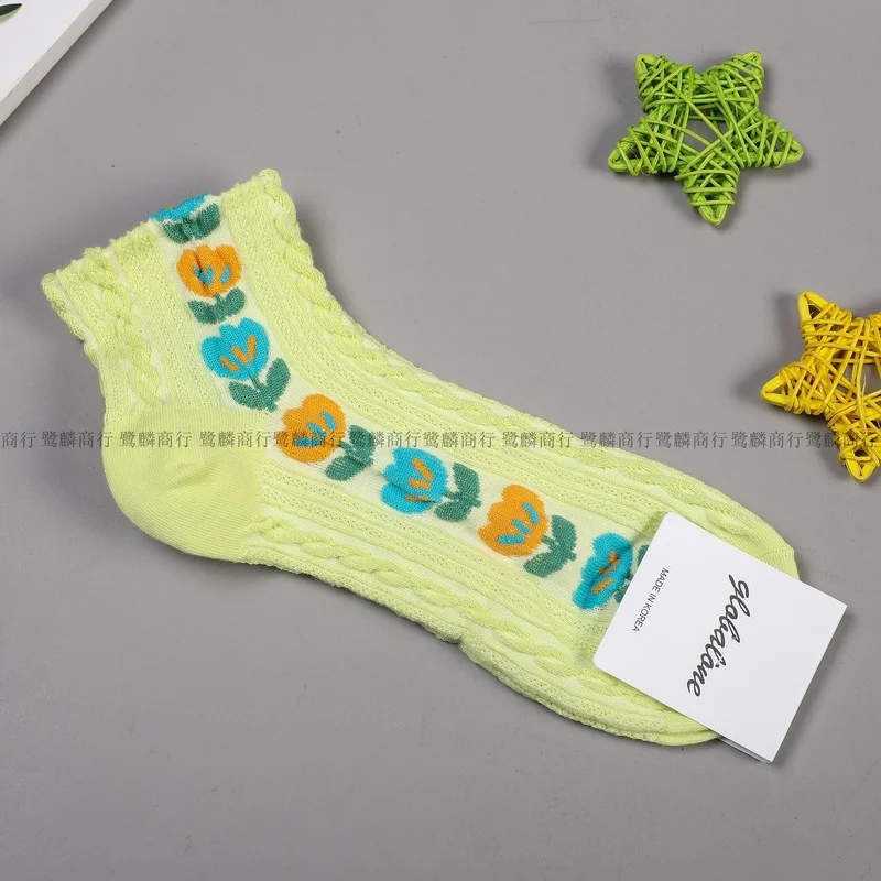 

Women Sock Cartoon Woman Socks Floral Print Womans Crew Casual Cotton Flower Sox Girls Spring Summer Trendy Korean Skarpetki