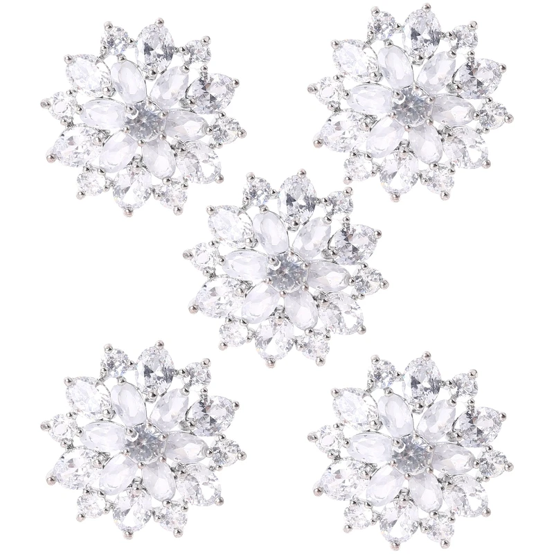 

5Pcs 21mm Petals Flower Rhinestone Buttons with Metal Loop Crystal Alloy Embellishment for DIY Jewelry Wedding Accessory