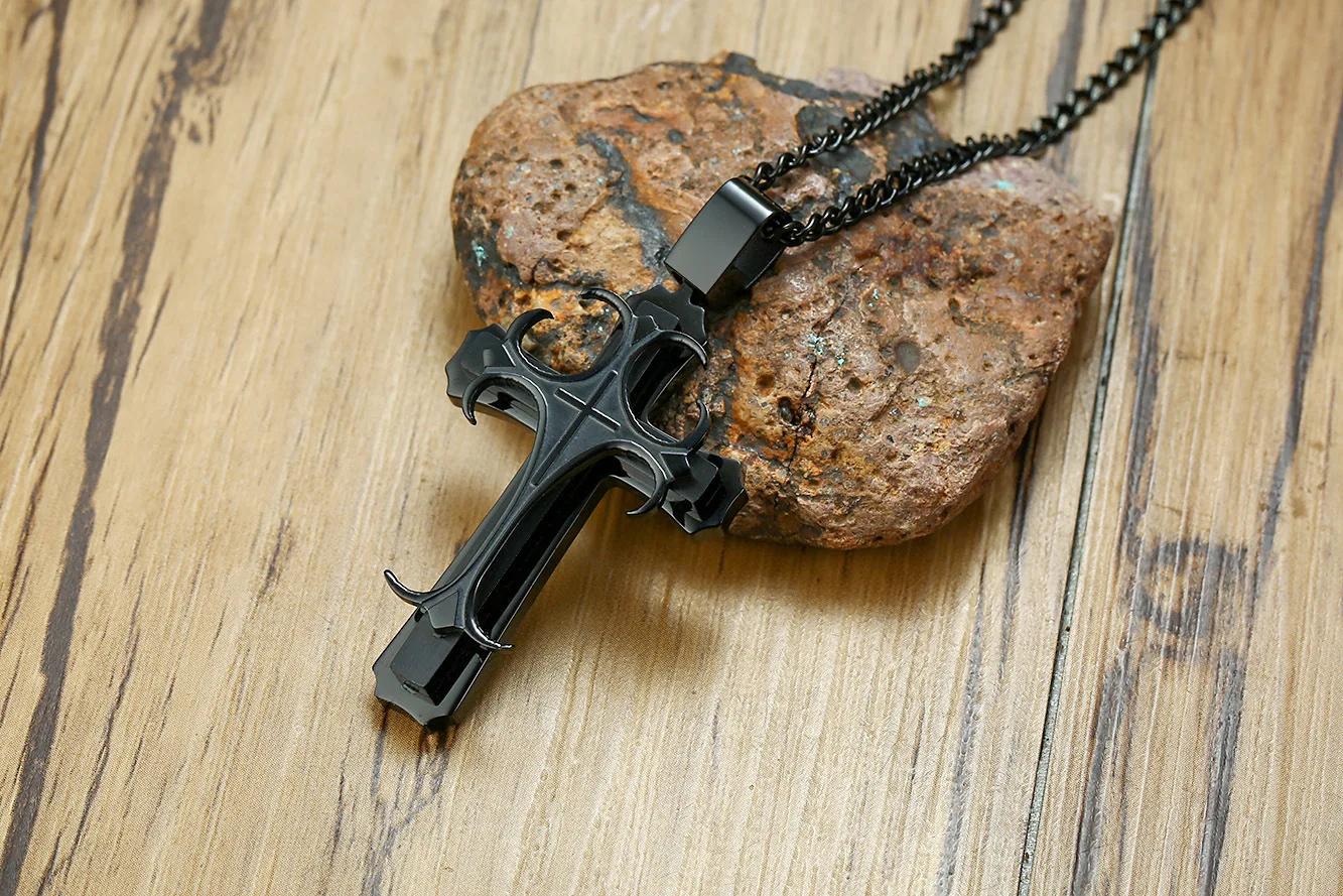 

QWC LVB60 stainless steel necklace hot sell top quality single women 60mm double cross gift women jewelry