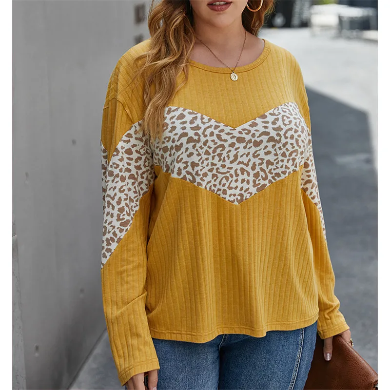 

Весенняя женская одежда Ceopard, с рисунком, из кусков, пуловер осень, для женщин размера плюс, низкопосаженные повседневные топы офисные женск...