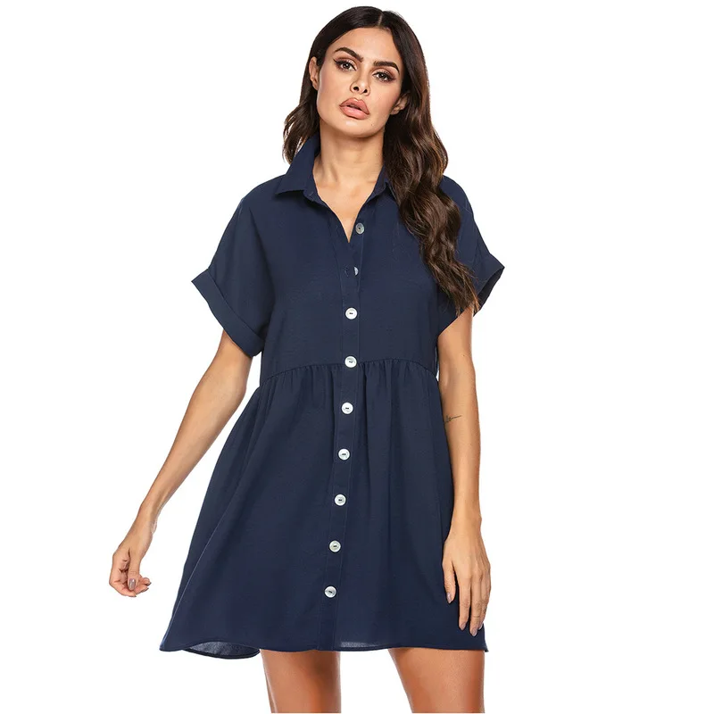 

2020 New Women's Dress Summer Sweet & Cute Midi Dress Short Sleeve Shirt Dress Elegant Party Dresses Outfits 4 Color Hot Sale