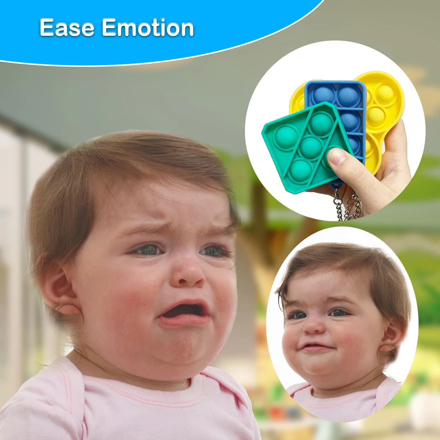 Juego de Mini llavero de burbujas sensoriales con hoyuelos, juguete para aliviar el estr&eacute;s y el autismo, barato, paquete de 3 unidades-3