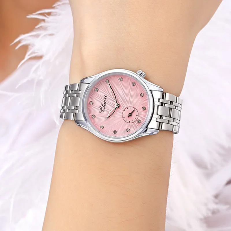 CHENXI Элегантные повседневные женские часы роскошные розовые Серебристые стразы