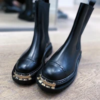 2021 nuovi stivali in pelle nera per donna scarpe con plateau stivali invernali da donna donna scolpita bullock botines mujer