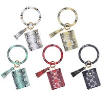 new leopard pattern card bag wrist key chain zero wallet pu leather snake pattern bracelet pendant keyring handbag decoration