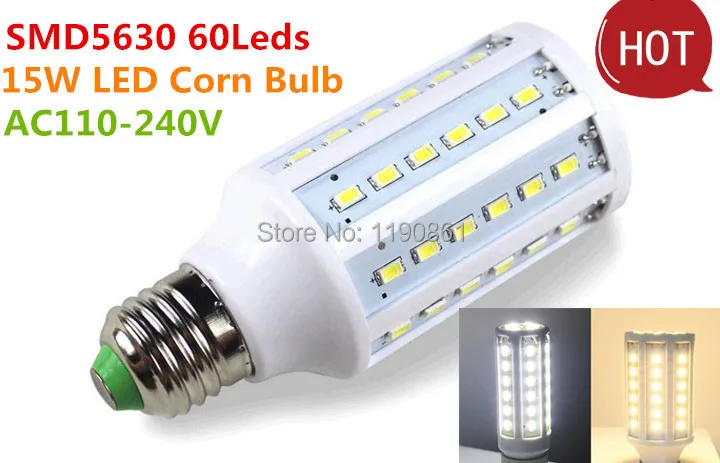 Lampara led 15W E27 B22 220V 60 LEDs Cold White warm white 5630 SMD Energy Saving Corn Light Lamp Bulb 110V-240V
