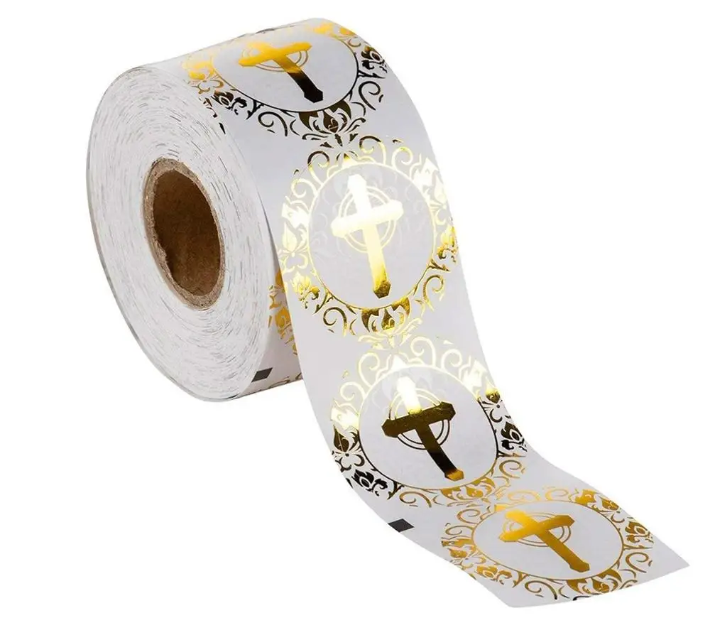 500pcs 500-Count Gold and Silve Foil Cross Stickers-Religious Stickers-Round Labels 1inch Christening Envelope Seals stationery sticker - Color: 500pcs