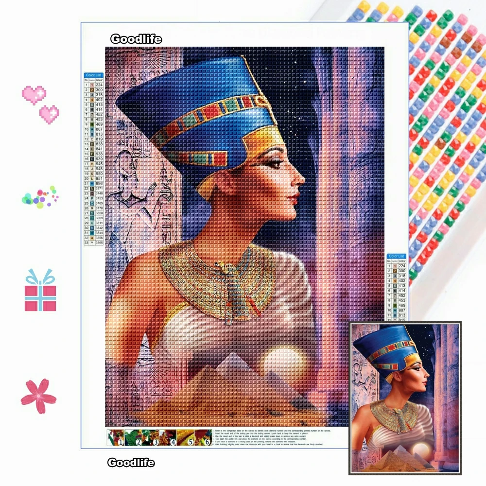 

5D DIY Diamond Painting Nefertiti Egypt Embroidery Drill Square/Round Cross Stitch Kits Portrait Art Rhinestone Craft Home Decor