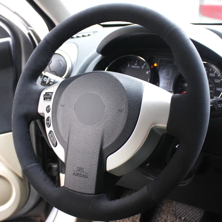 Черная замша Вручную прошитый чехол рулевого колеса автомобиля для Nissan QASHQAI X Trail