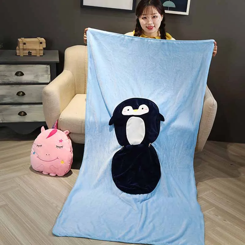 

40x35cm blanket1x1.7m Cute Penguin Tiger cushion air conditioning blanket pillow Plush animal AC Quilt Thick blanket Smooth feel