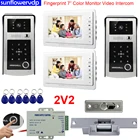 Для 2 двери видео домофон отпечатков пальцев разблокированная Камера видео-телефон двери дверной звонок Системы с 7 