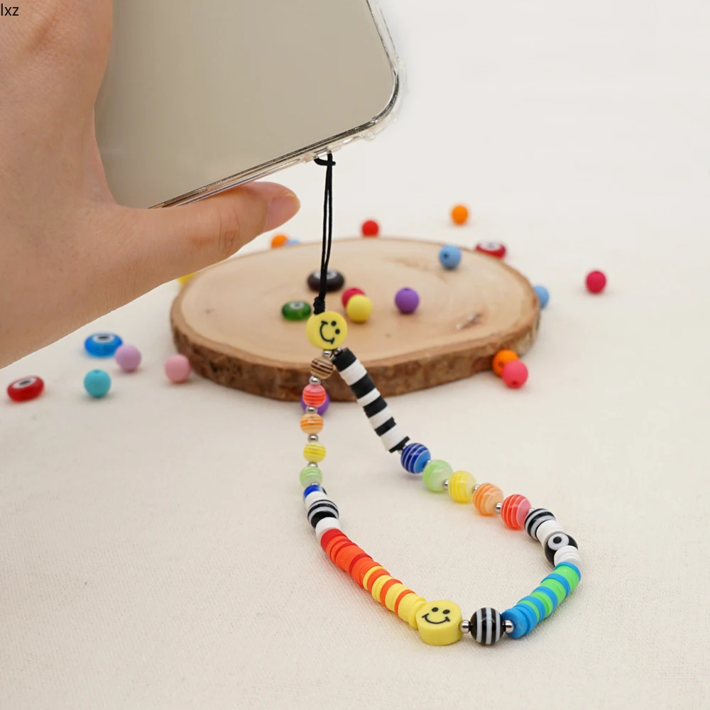 

Go2Boho Wrist Chain For Phone Holder Summer Beach Phone Chains Cute Fruit Strap Women Colorful Polymer Clay Heishi Beads Lanyard