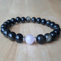 8mm obsidian beads handmade mala bracelet bangle chain japa chakra classic wristband yoga prayer meditation