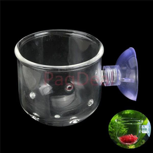 Большая стеклянная чашка для кормления с отверстием рыбной пищи всасыванием