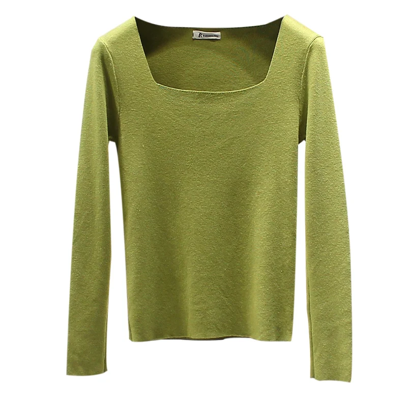 

Sweater 2020 New Women's Outer Wear Loose Thin Internet Celebrity Knitwear Square Collar Long Sleeve Bottoming Shirt Early
