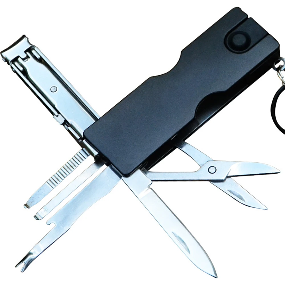 

Outdoor Multifunction Mini Keychain Knife LED Light Nail Clipper Earpick Scissors Tweezer Pocket EDC Tools Multi Hiking Gears