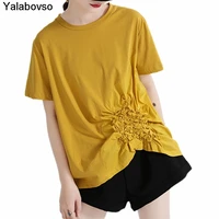 2021 summer new irregular t shirt cotton white pullover loose thin round neck short sleeve tshirt female tees and tops yalabovso