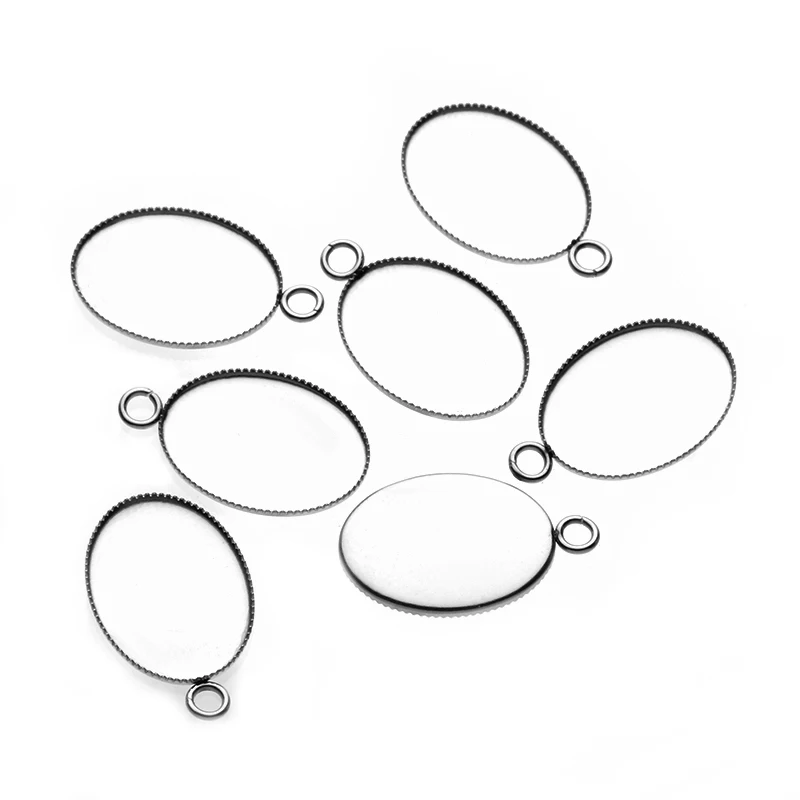 20pcs Stainless Steel 13x18/18x25mm Oval Blank Jagged Bezel Charms Pendant Cabochon Base For DIY Jewelry Making Accessories - купить по