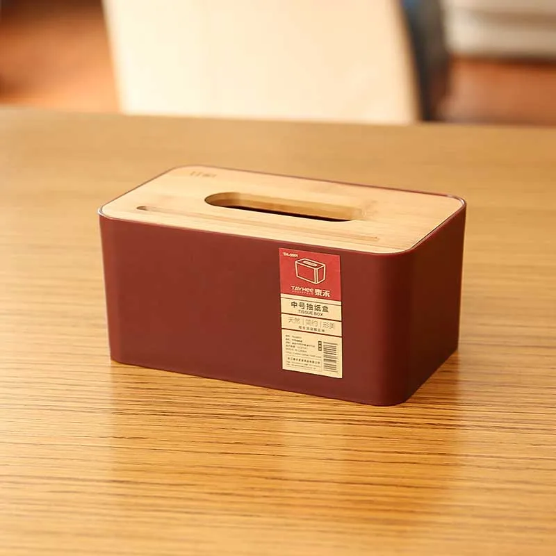wine red square Деревянный держатель салфеток круглой формы деревянный пластиковый чехол для салфеток для дома, кухни, бумажный держатель, коробка для хранения, аксессуары - Цвет: wine red square