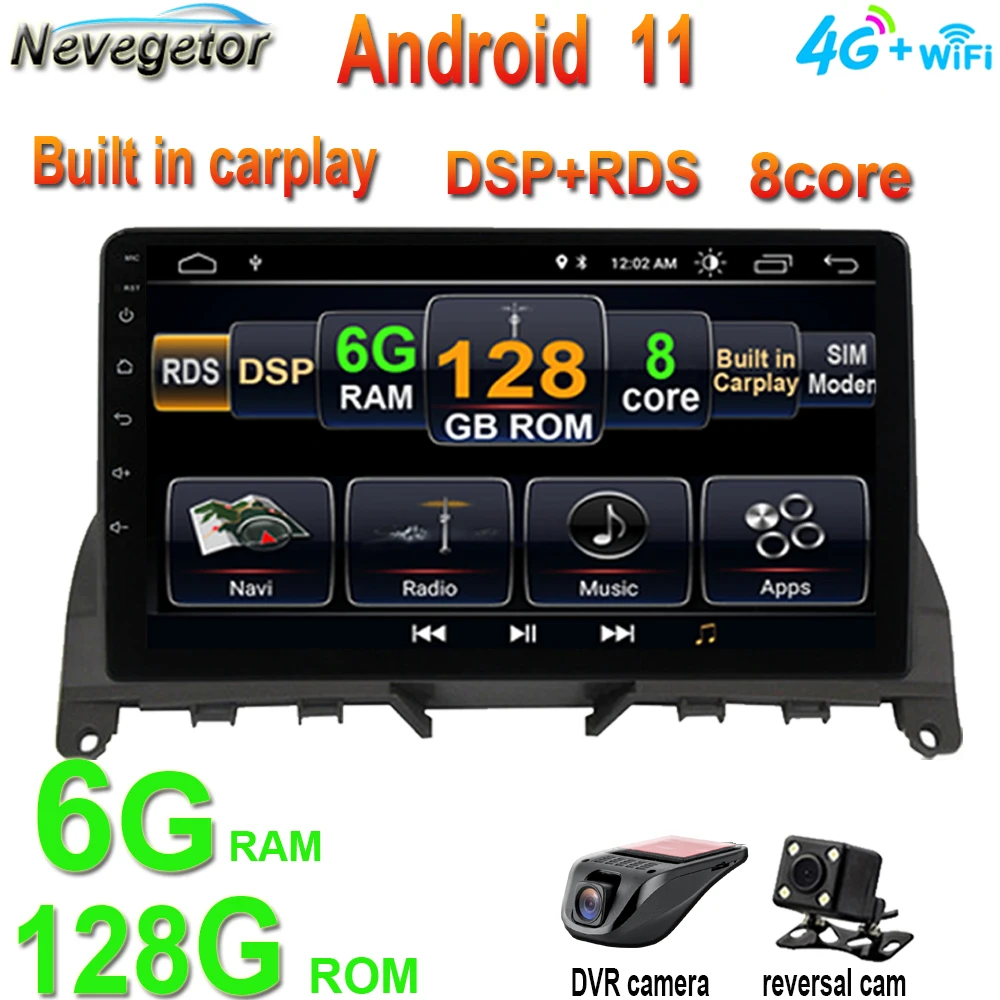 Автомобильный мультимедийный плеер навигация GPS Android 11 6 ГБ + 128 Гб 9 дюймов для Mercedes