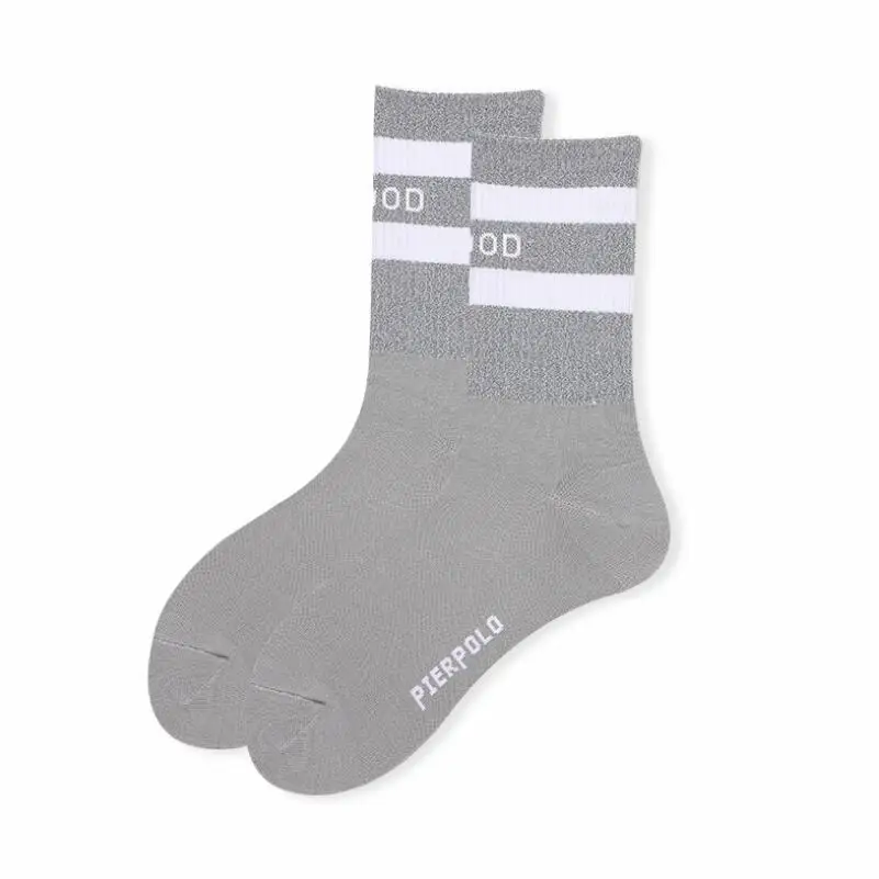 Quick Dry Cycling Neon Reflected Crew Sock Women Men Bright Striped Sport Socks Letter Embroidered Reflective Ankle Socks