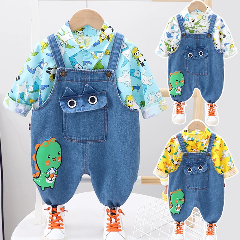 

2 шт./компл., детская дизайнерская одежда, комплекты детской одежды, джинсовые рубашки с длинным рукавом для мальчиков, детская униформа