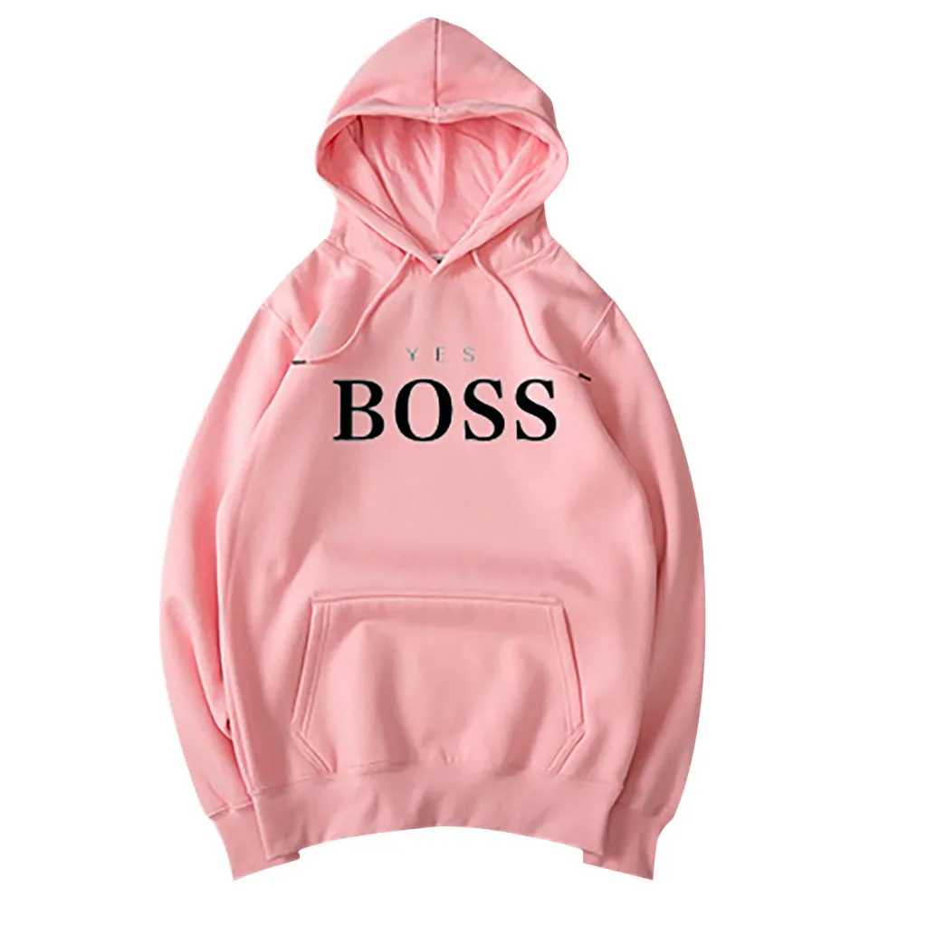 Женская Осенняя Толстовка YES с надписью BOSS с капюшоном с длинным рукавом безразмерная Толстовка Пуловер Swatshirt Женская толстовка с карманом Топы
