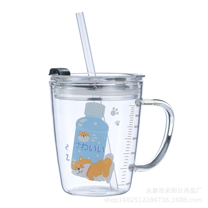 350 мл Новый мультфильм соломенная чашка симпатичная ручка Стекло стакана воды в
