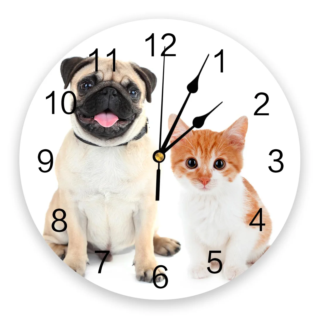 Настенные часы с животными бульдог и кошка домашние животные из ПВХ настенные