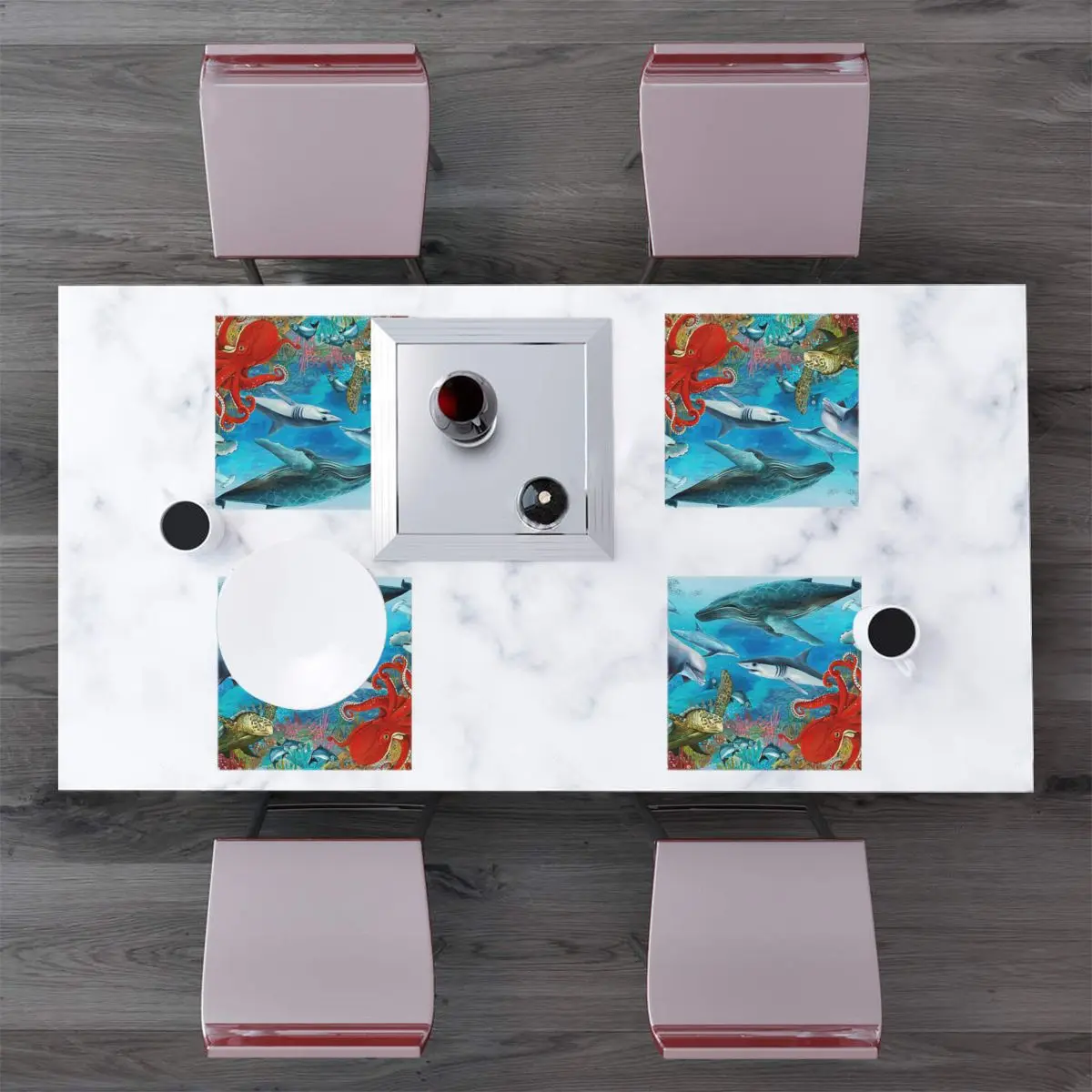 

Sea Animals Turtle Polyster Pad Dining Table Mats Coaster Bowl Cup Mat Kitchen 4 Pack Placemats Home Decor