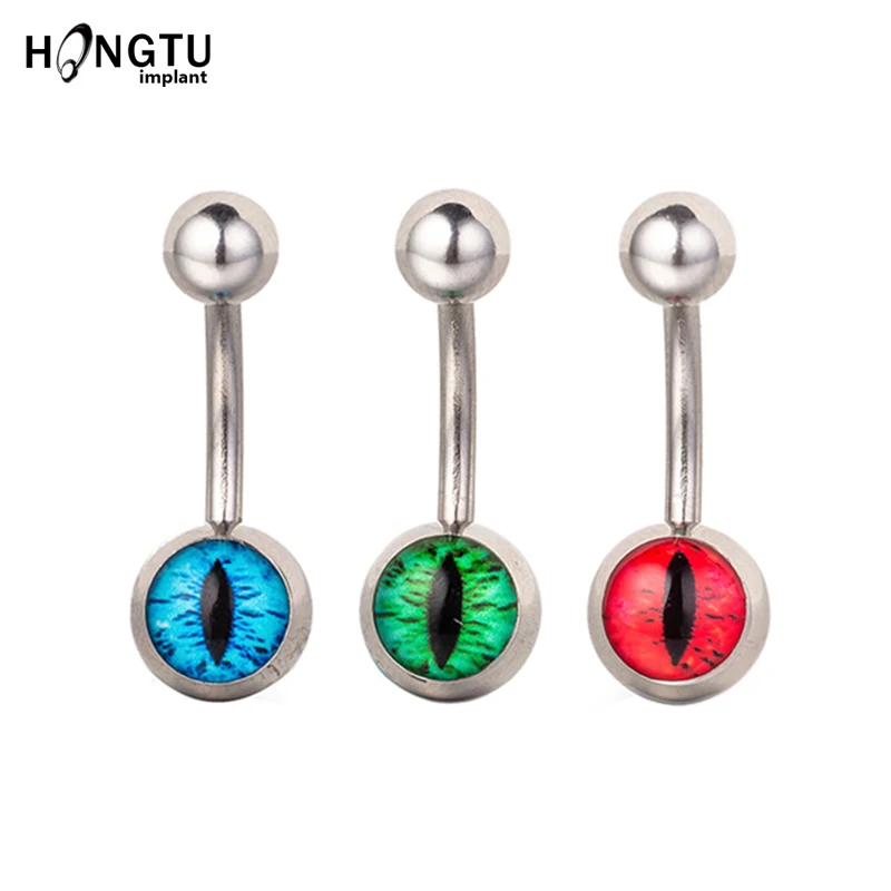 

1PC Cat's Eye Belly Button Ring Steel Devil Eye Navel Piercing Stud Dripping Oil Snake Eye Navel Bar 14G Body Piercing Jewelry