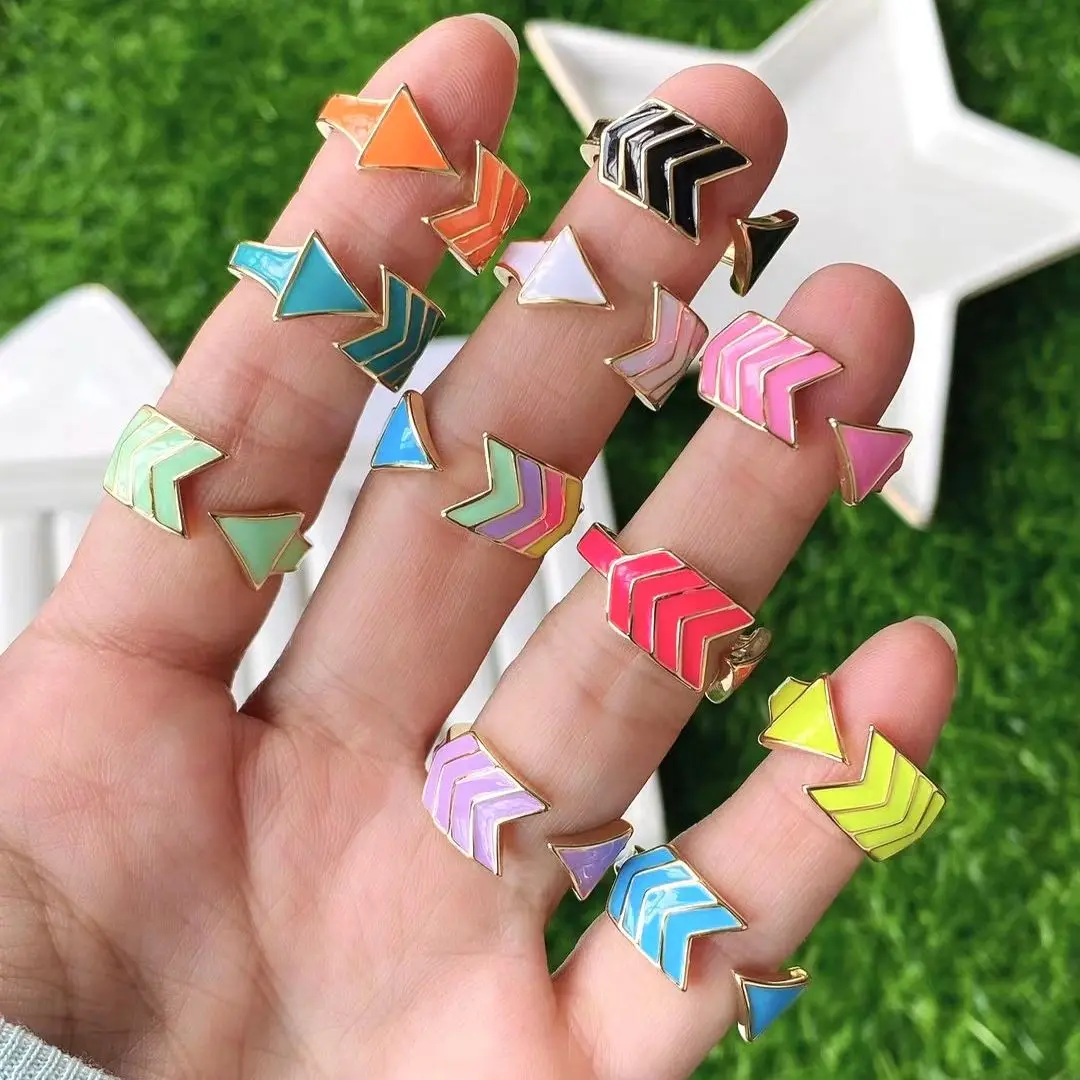 

10Pcs Summer Color Enameled Brass Ring Arrow Style Hiphop Jewelry Wholesale 2021 New High Quality
