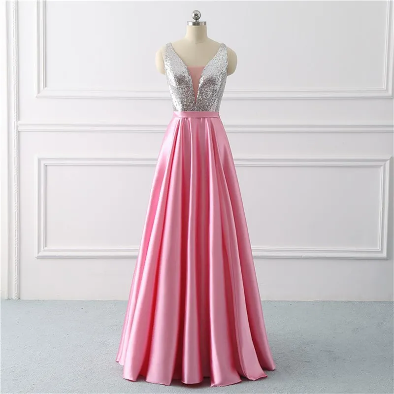 Женское вечернее платье с блестками ТРАПЕЦИЕВИДНОЕ серое V образным вырезом