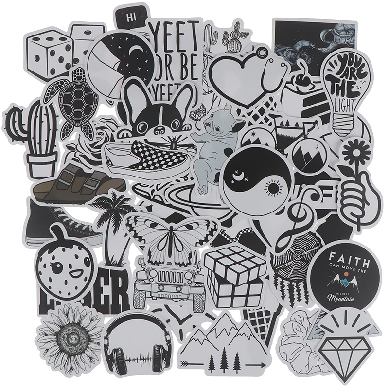 50 шт. черно белые наклейки скейтборд ноутбук багаж гитара велосипед Автомобиль