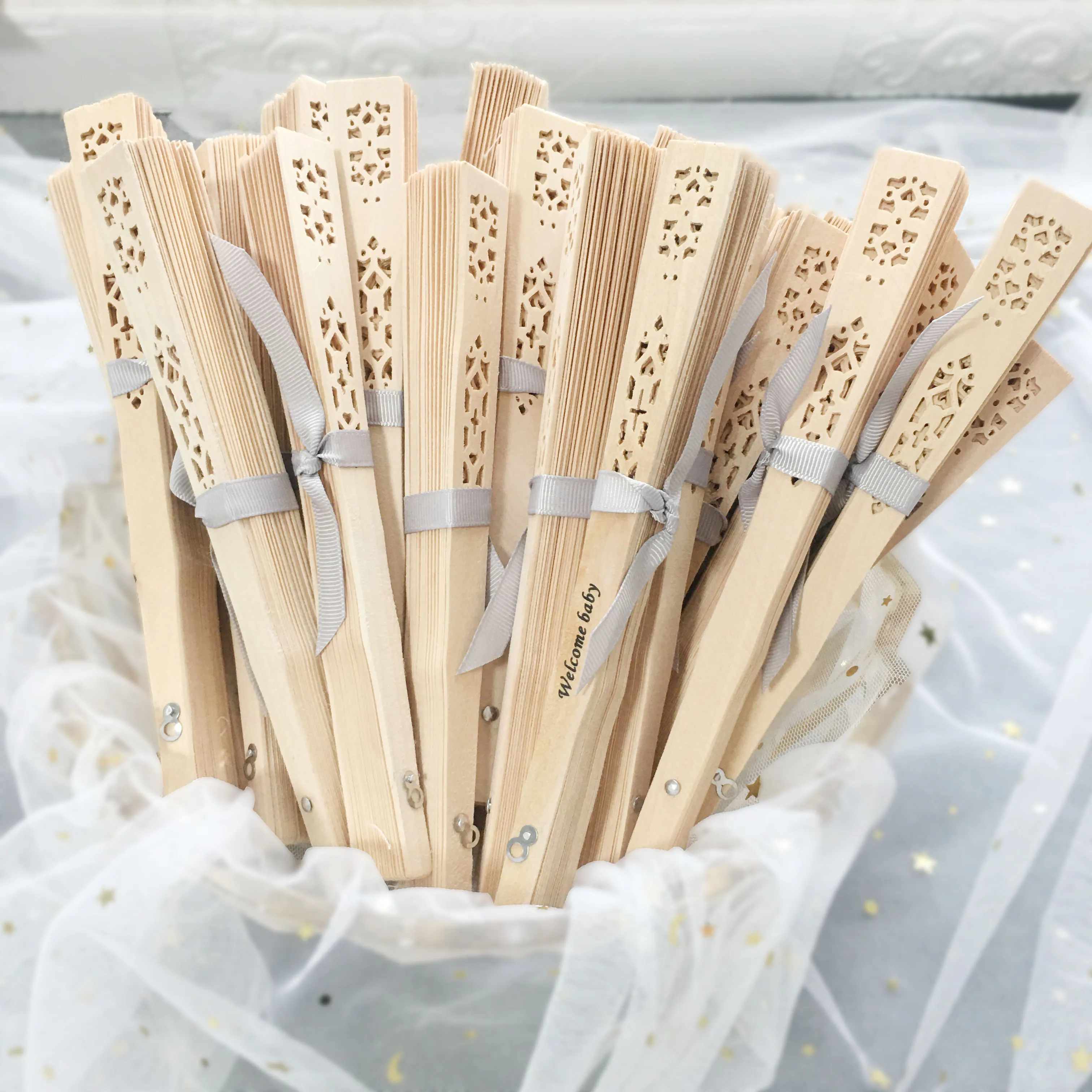 

30pcs lot Custom Wood Hand Fans With Ribbon For Wedding Doorgift Baby Shower Bridal Party Giveaways Anniversay Souvenirs