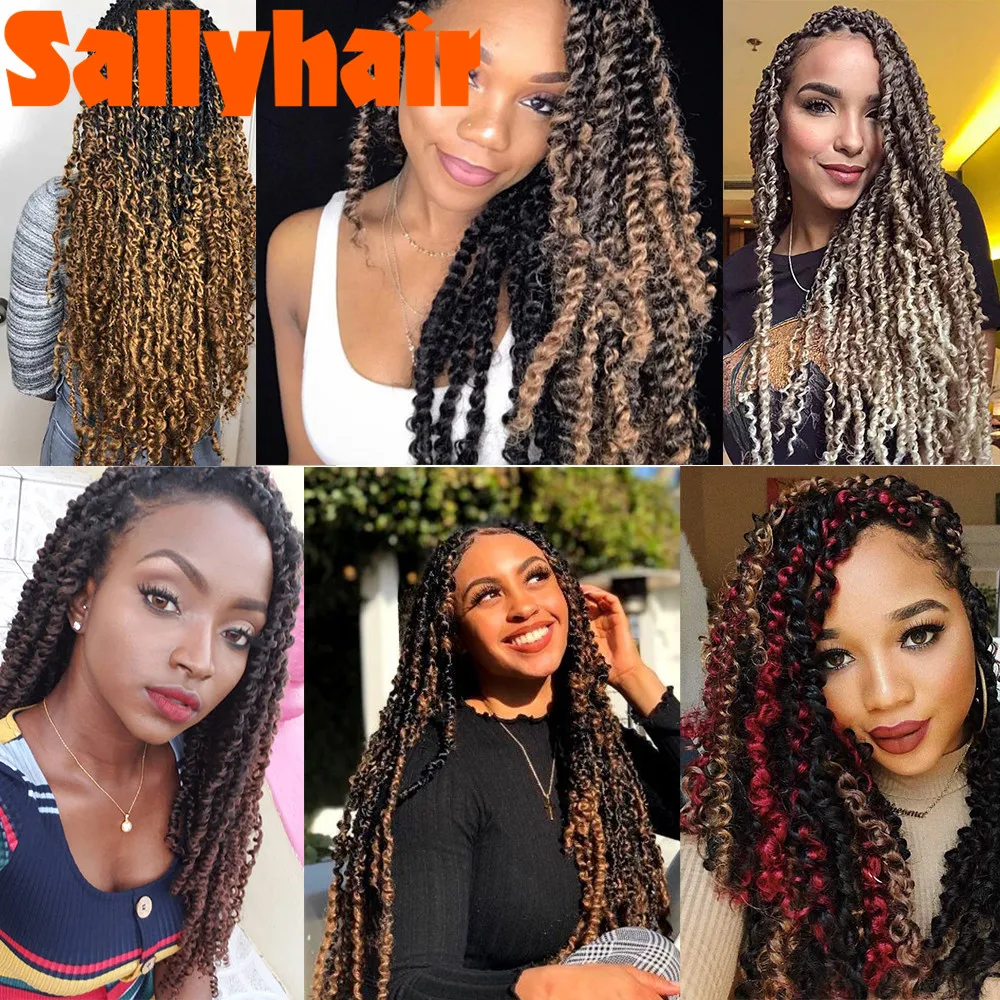 

Sallyhair Passion Twist Hair Butterfly Locs Synthetic Water Wave Twist Ombre Crochet Braid Hair Extension Spring Twist 18inch