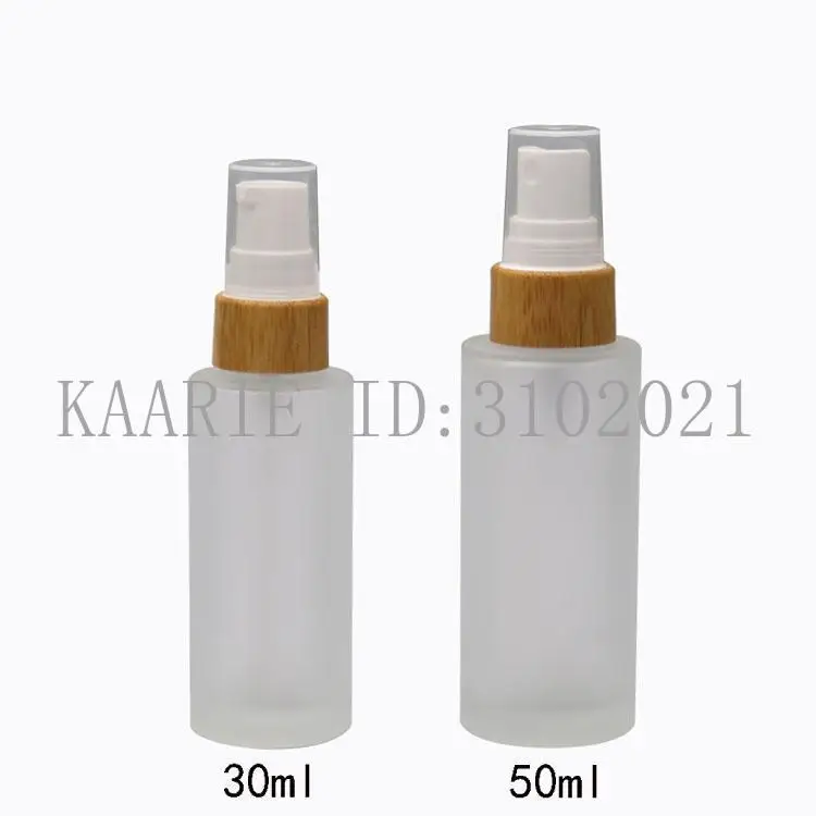 

Free Shipping 30ml Lotion Bottle 50ml Spray Bottle 10pcs/lot Translucent Frosting Glass Bottle with Bamboo Pump Head