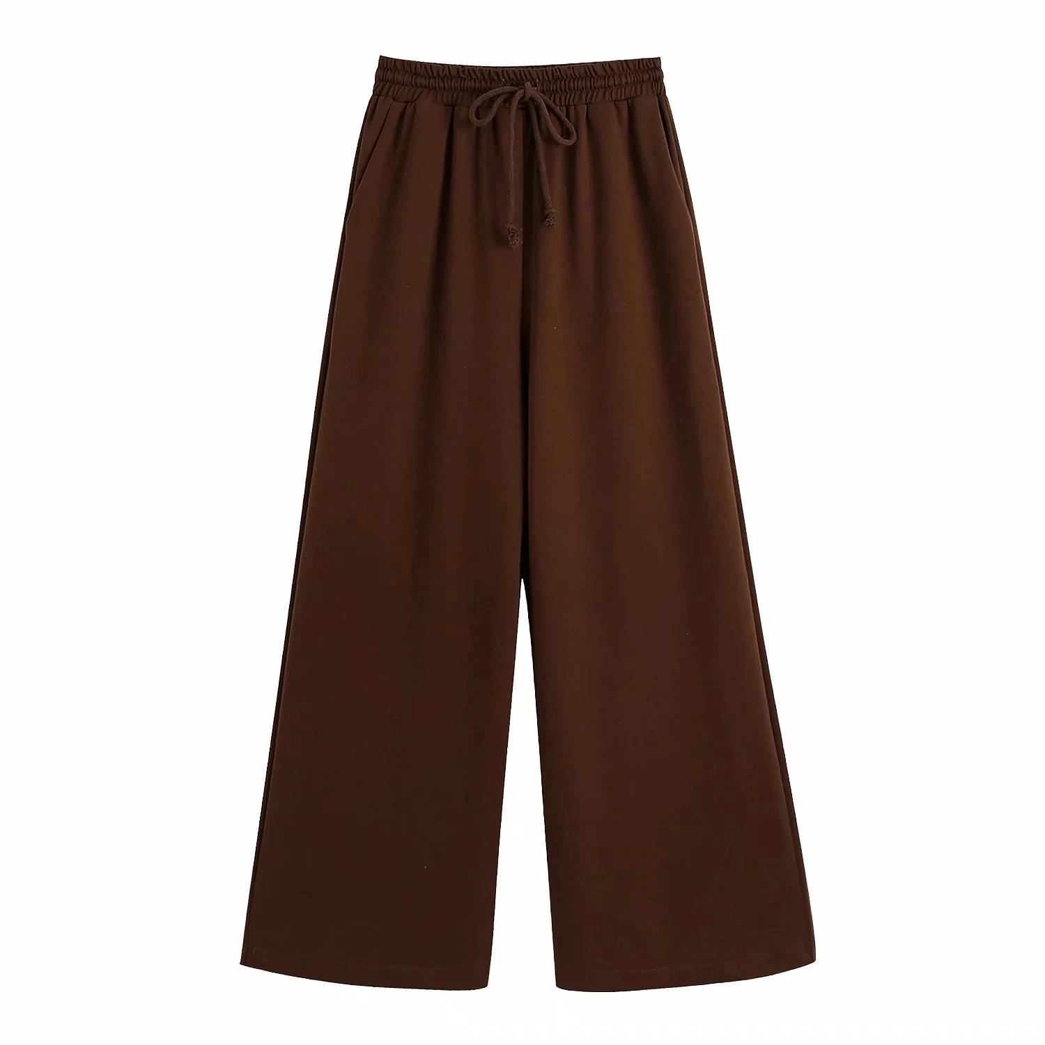 

XNWMNZ Za women Elastic waist Pantalon full length baggy high waist Wide-leg pants Female pocket versatile Loose Legs Trousers