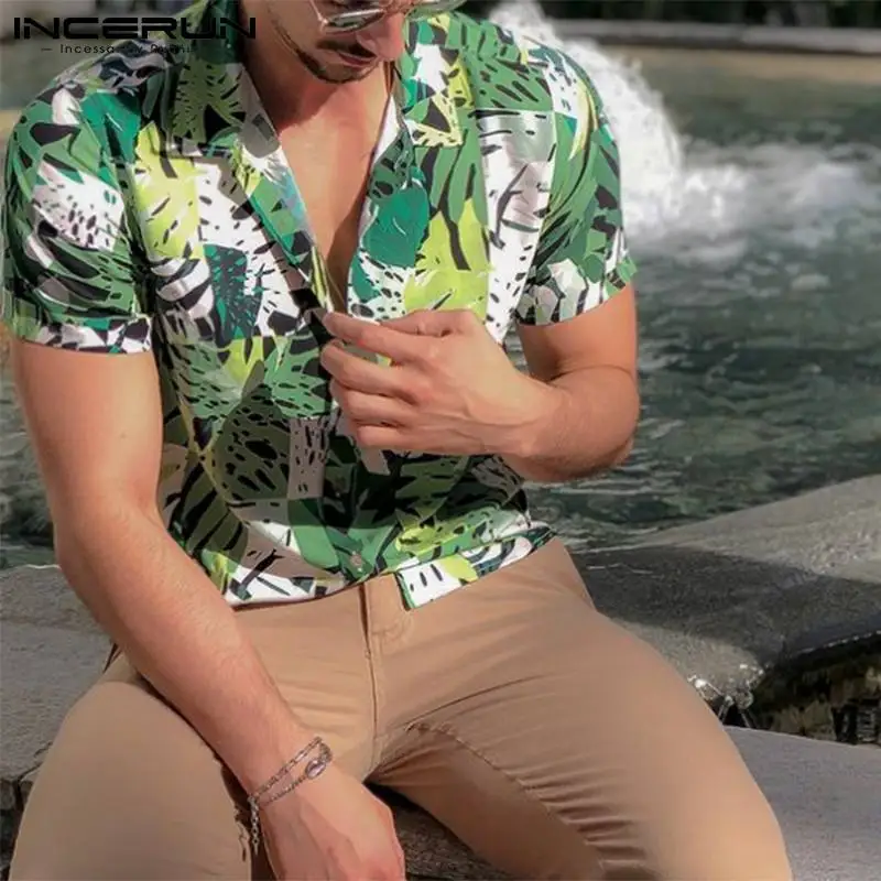 

Summer Men Hawaiian Shirt Printed Short Sleeve Streetwear Lapel Button Casual Tops 2021 Breathable Vacation Camisa INCERUN S-5XL