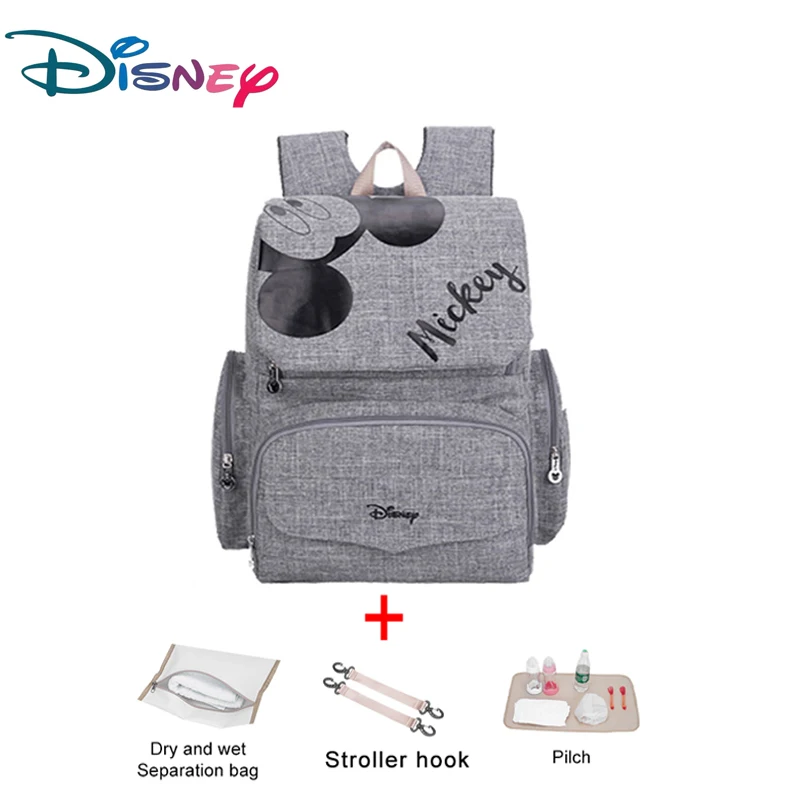 Многофункциональный рюкзак disney, сумка для детских подгузников, рюкзак для мам, сумка для мам, большая сумка для подгузников, водонепроницаемая сумка для коляски - Цвет: Серый