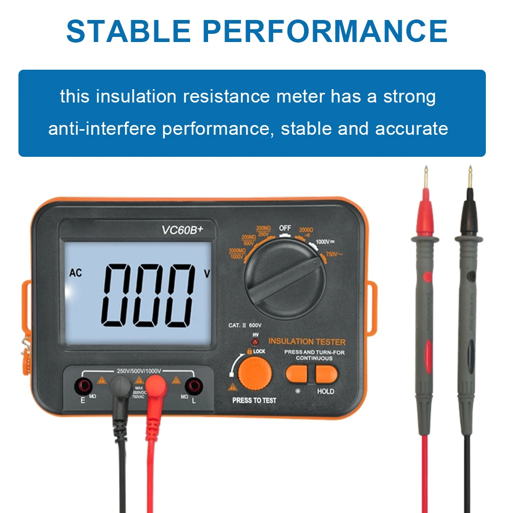 

Insulation Resistance Tester Ground Megohmmeter VC60B Backlight LCD Display Sound Visual High Voltage Alarm Ohmmeter Voltmeter