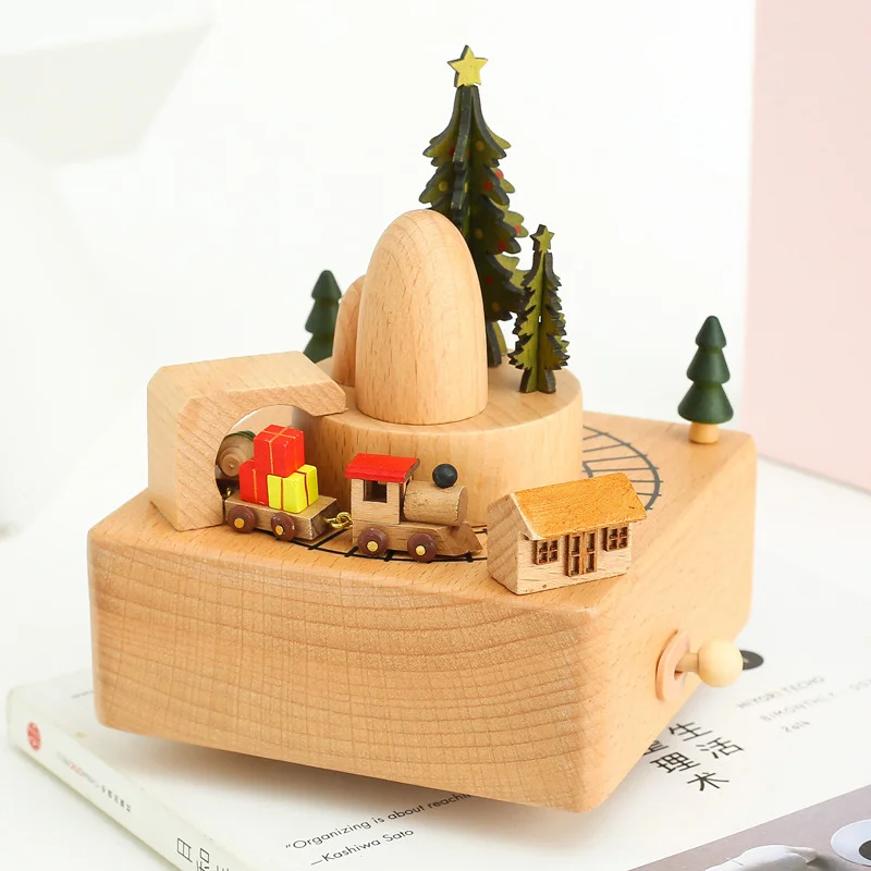 

Christmas Music Box Wooden Christmas Tree Train Musical Box for Birthday Wedding Gift Decorative AC889